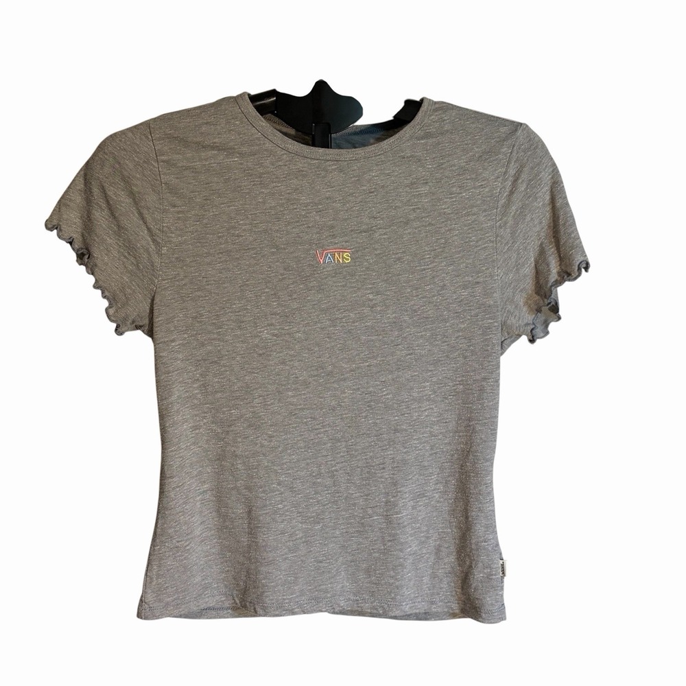 Women's Vans Babydoll Tee With Ruffle Sleeve Gray Size Large Colored Lettering